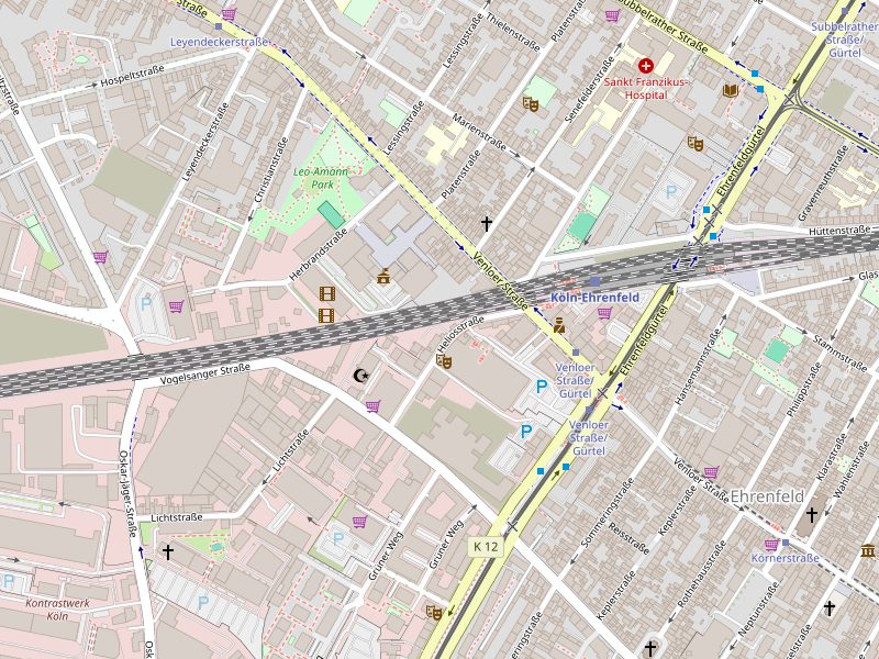 Karte mit der Lage von Studio Kontur, Venloer Straße 388, 50825 Köln-Ehrenfeld